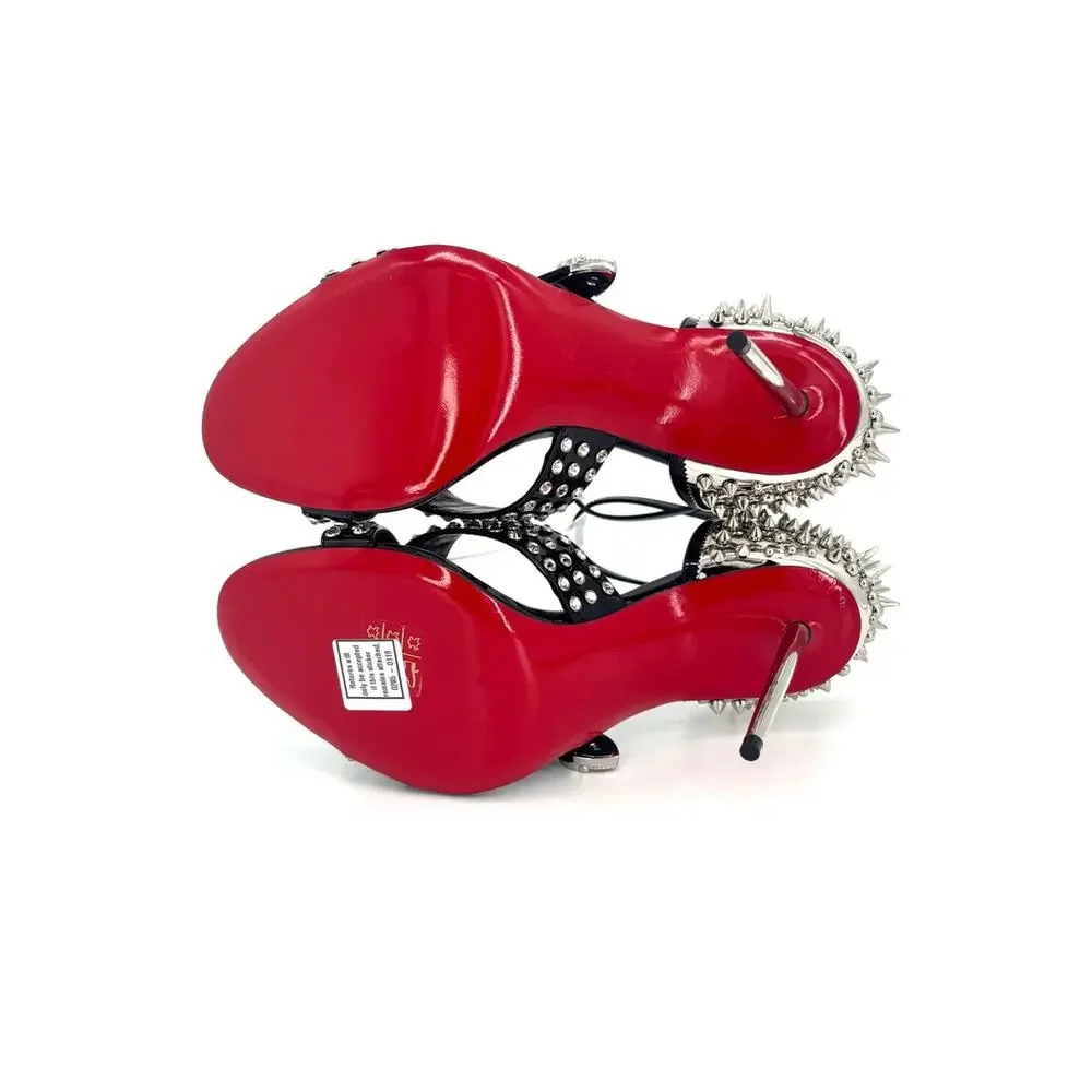 Christian Louboutin Wosandal Pic 100 Silver Spike High Heel Sandals 38.5